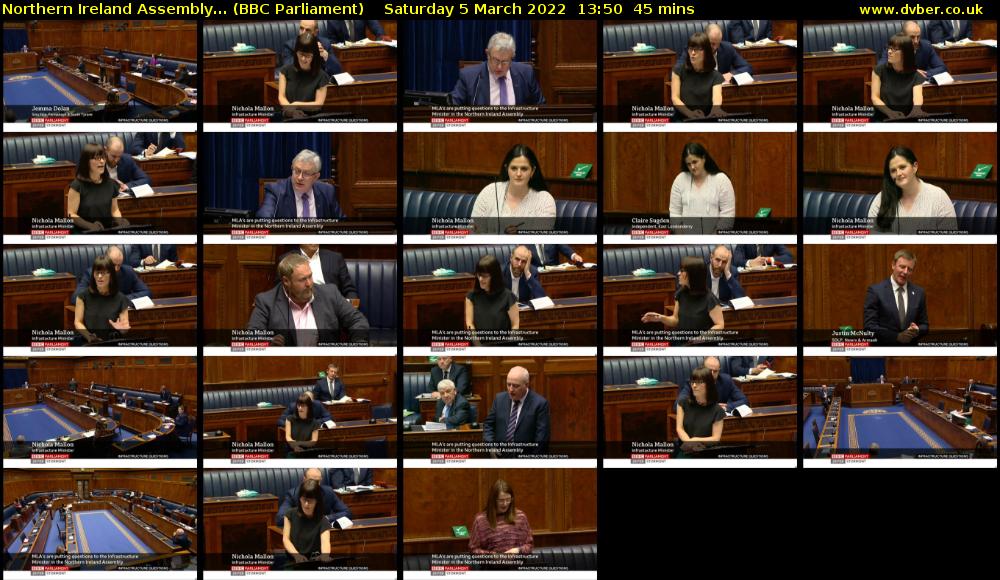 Northern Ireland Assembly... (BBC Parliament) Saturday 5 March 2022 13:50 - 14:35