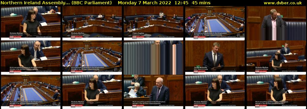 Northern Ireland Assembly... (BBC Parliament) Monday 7 March 2022 12:45 - 13:30