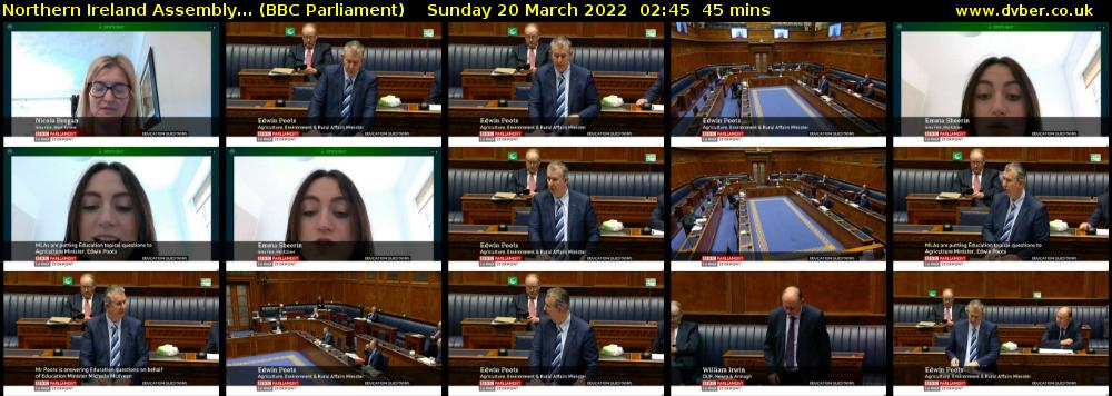 Northern Ireland Assembly... (BBC Parliament) Sunday 20 March 2022 02:45 - 03:30