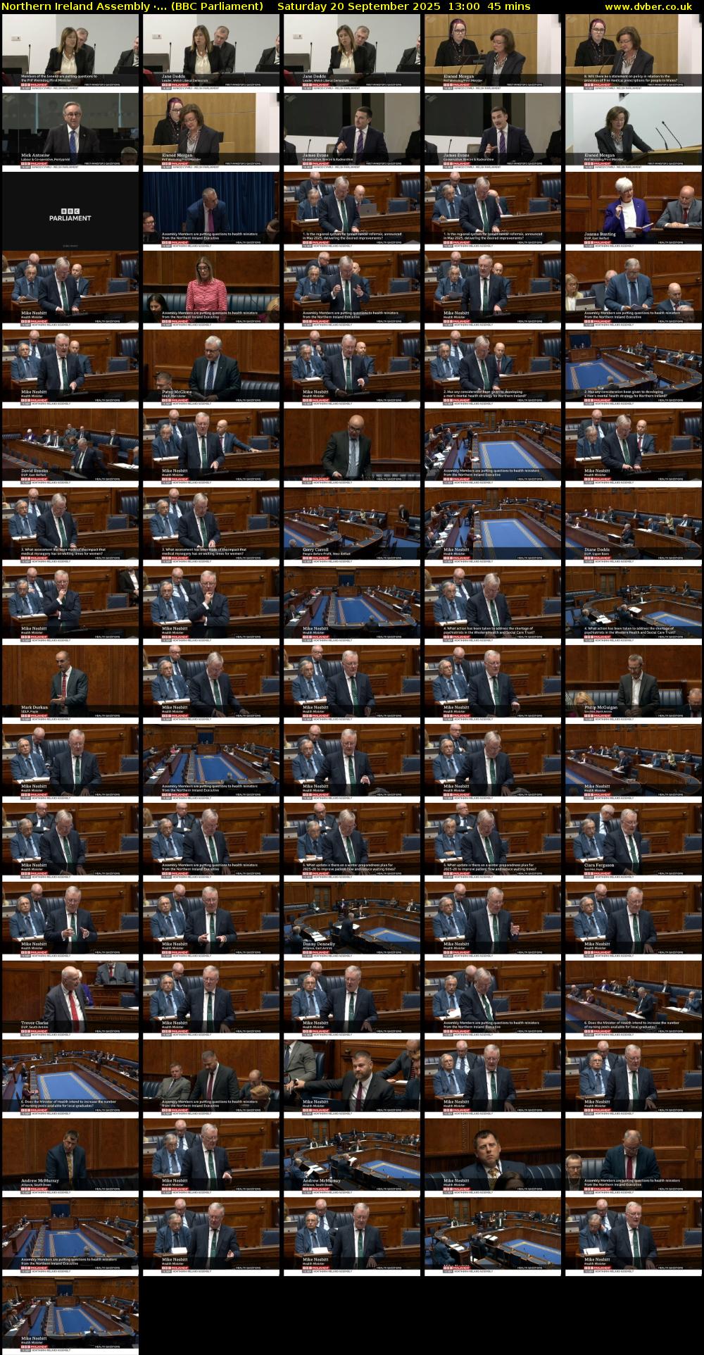 Northern Ireland Assembly ·... (BBC Parliament) Saturday 20 September 2025 13:00 - 13:45
