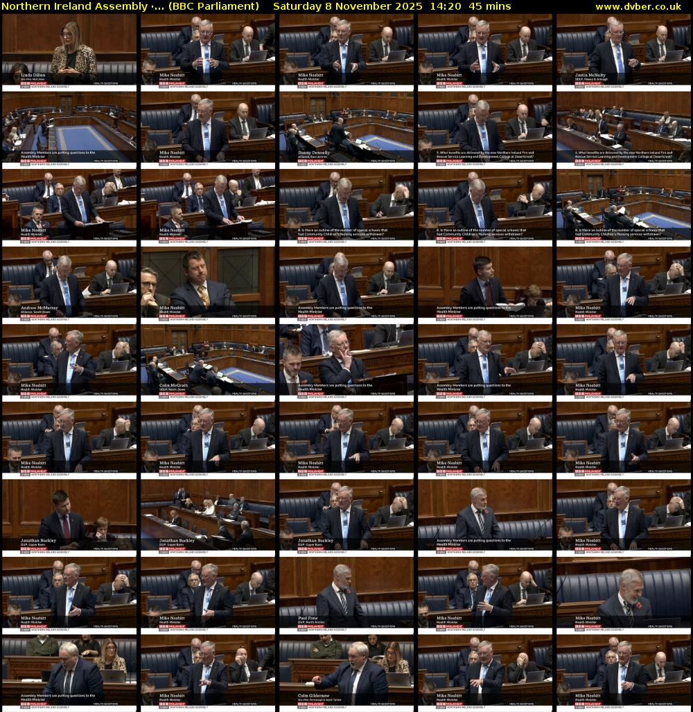 Northern Ireland Assembly ·... (BBC Parliament) Saturday 8 November 2025 14:20 - 15:05