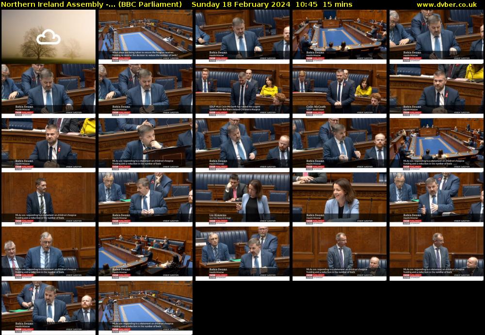 Northern Ireland Assembly -... (BBC Parliament) Sunday 18 February 2024 10:45 - 11:00