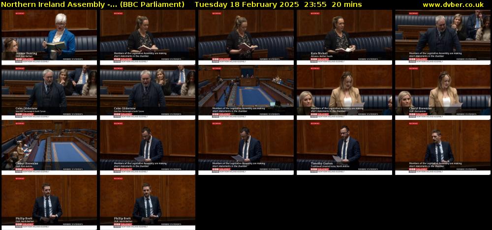 Northern Ireland Assembly -... (BBC Parliament) Tuesday 18 February 2025 23:55 - 00:15