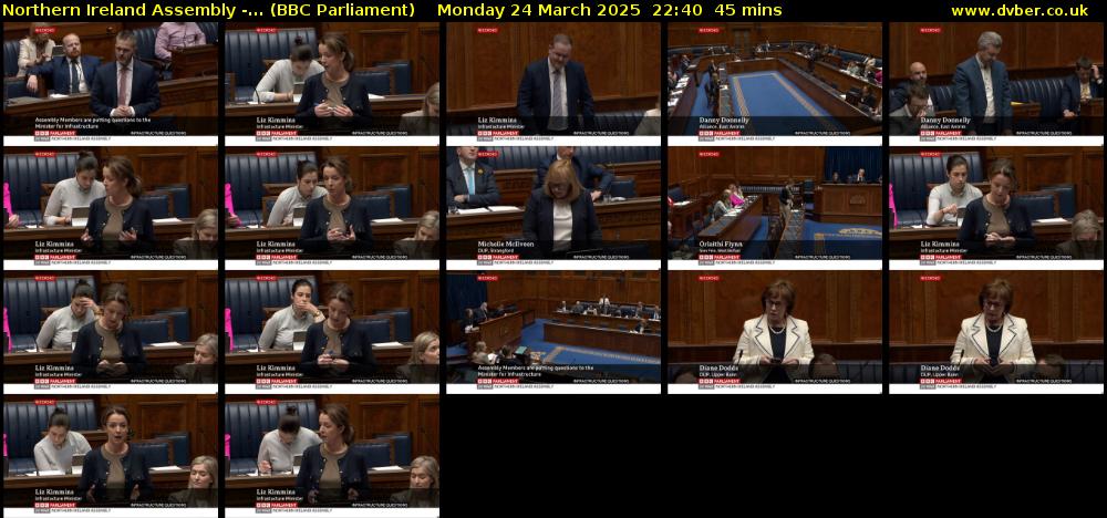 Northern Ireland Assembly -... (BBC Parliament) Monday 24 March 2025 22:40 - 23:25