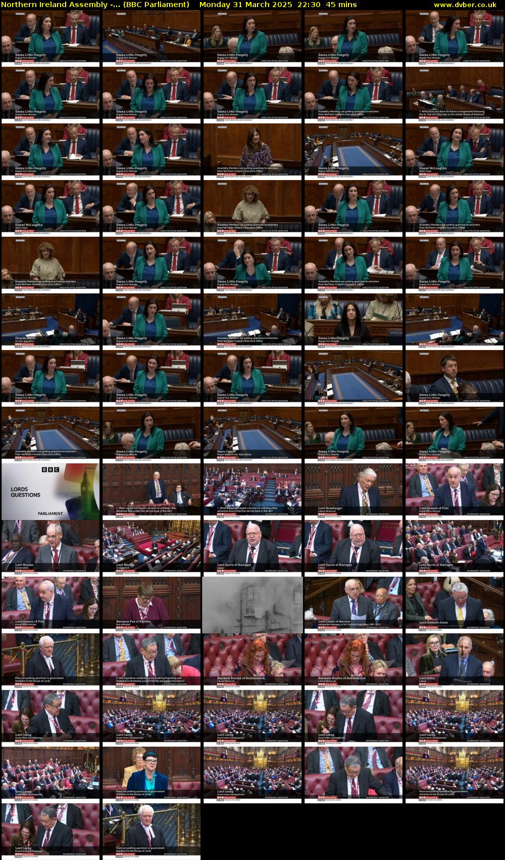 Northern Ireland Assembly -... (BBC Parliament) Monday 31 March 2025 22:30 - 23:15