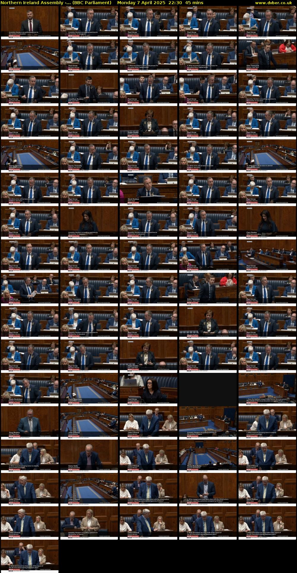 Northern Ireland Assembly -... (BBC Parliament) Monday 7 April 2025 22:30 - 23:15