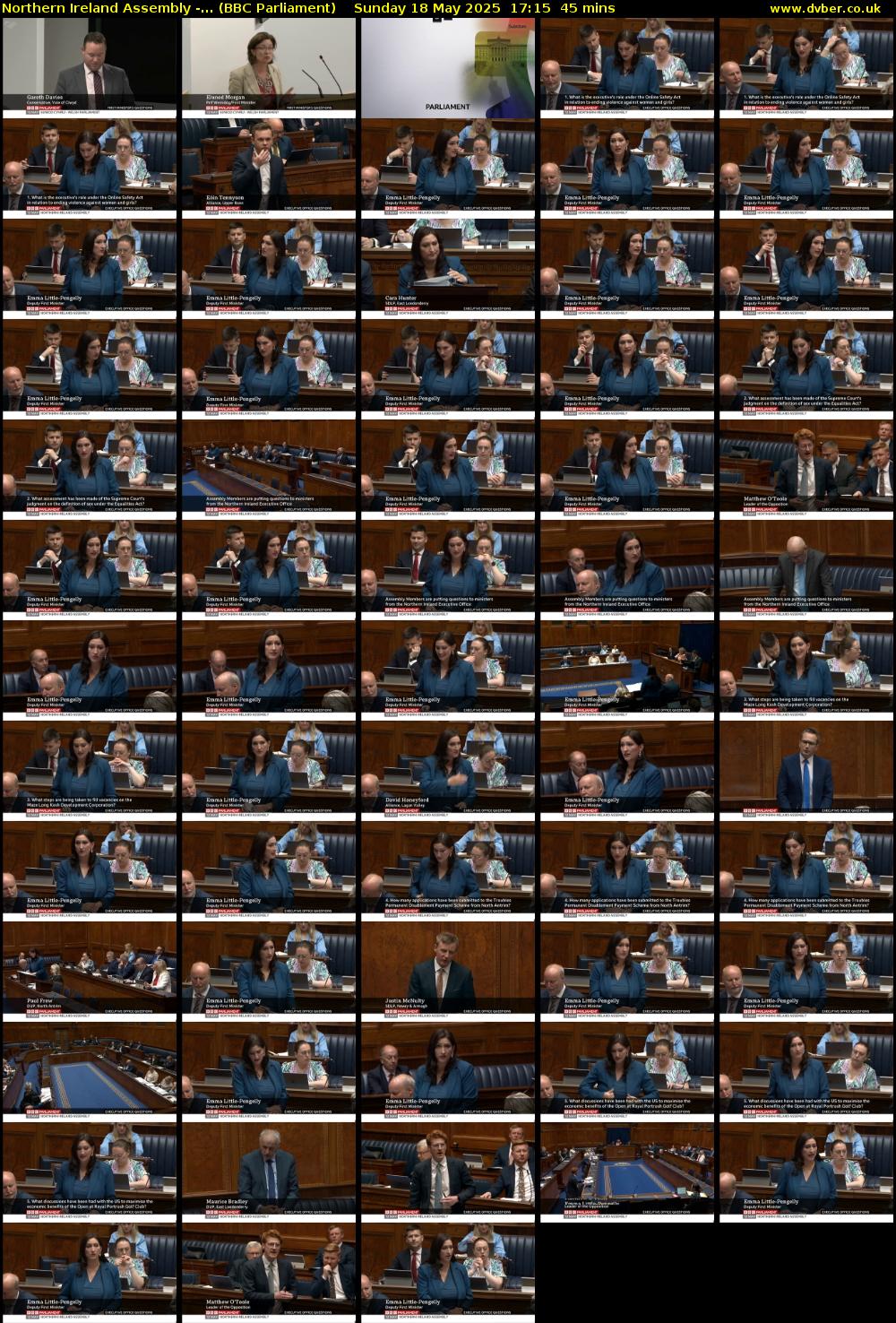 Northern Ireland Assembly -... (BBC Parliament) Sunday 18 May 2025 17:15 - 18:00