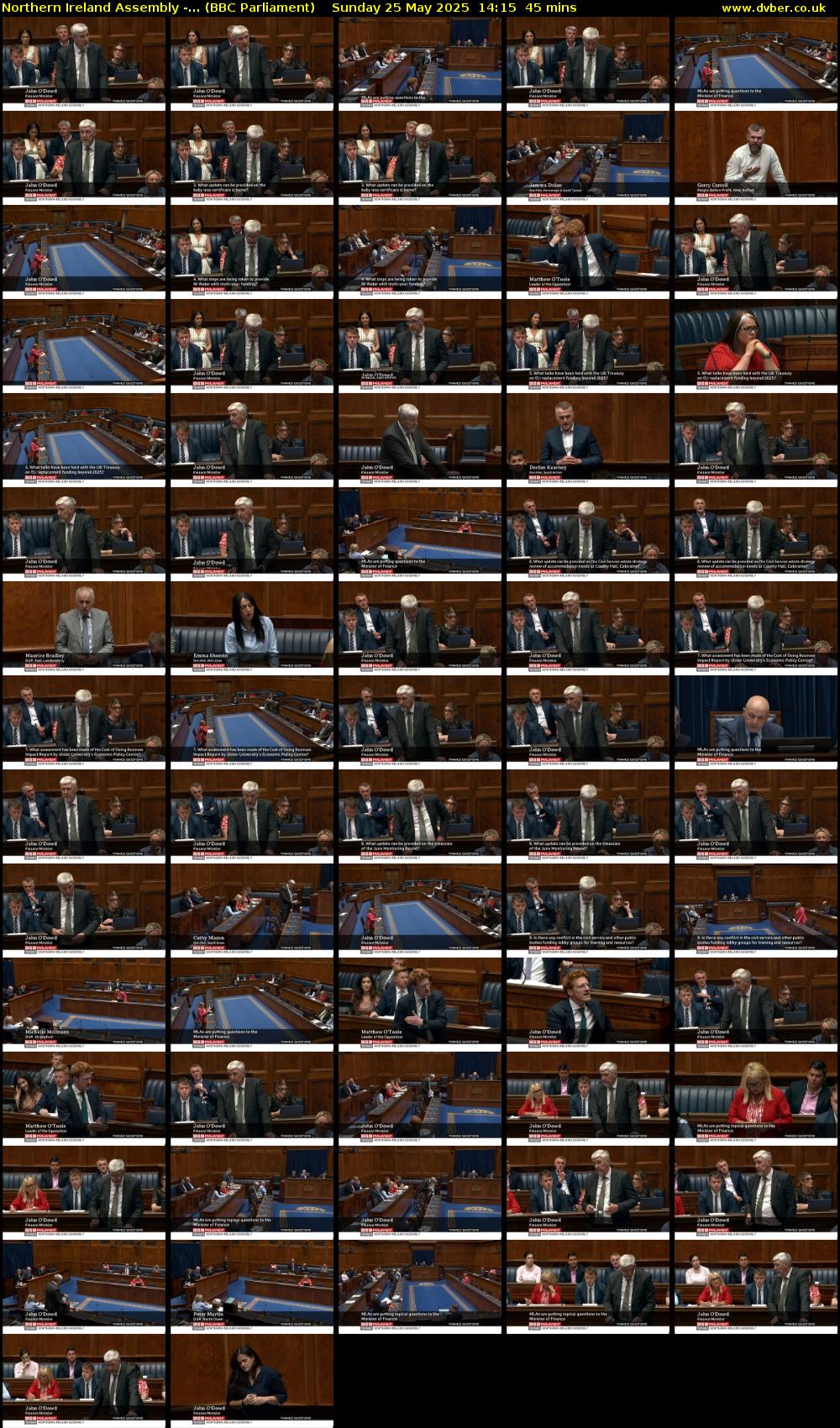 Northern Ireland Assembly -... (BBC Parliament) Sunday 25 May 2025 14:15 - 15:00