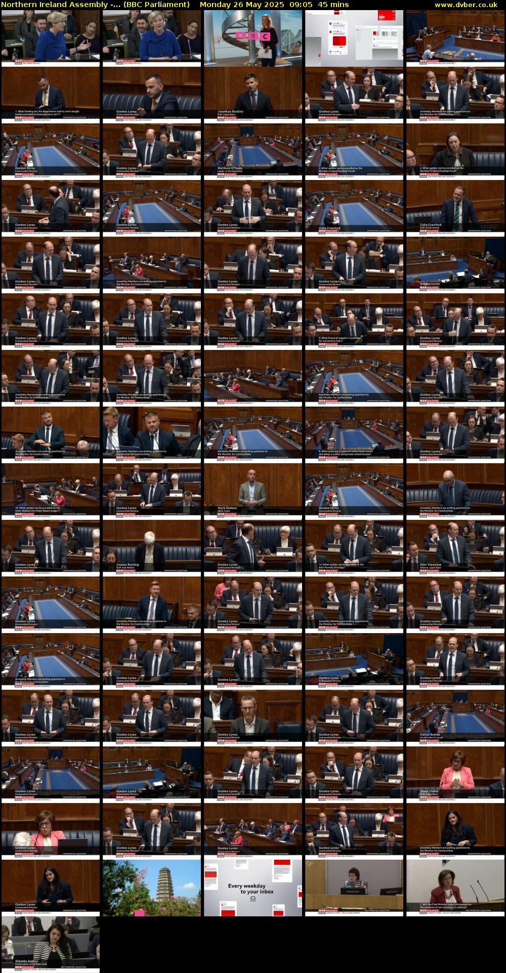 Northern Ireland Assembly -... (BBC Parliament) Monday 26 May 2025 09:05 - 09:50