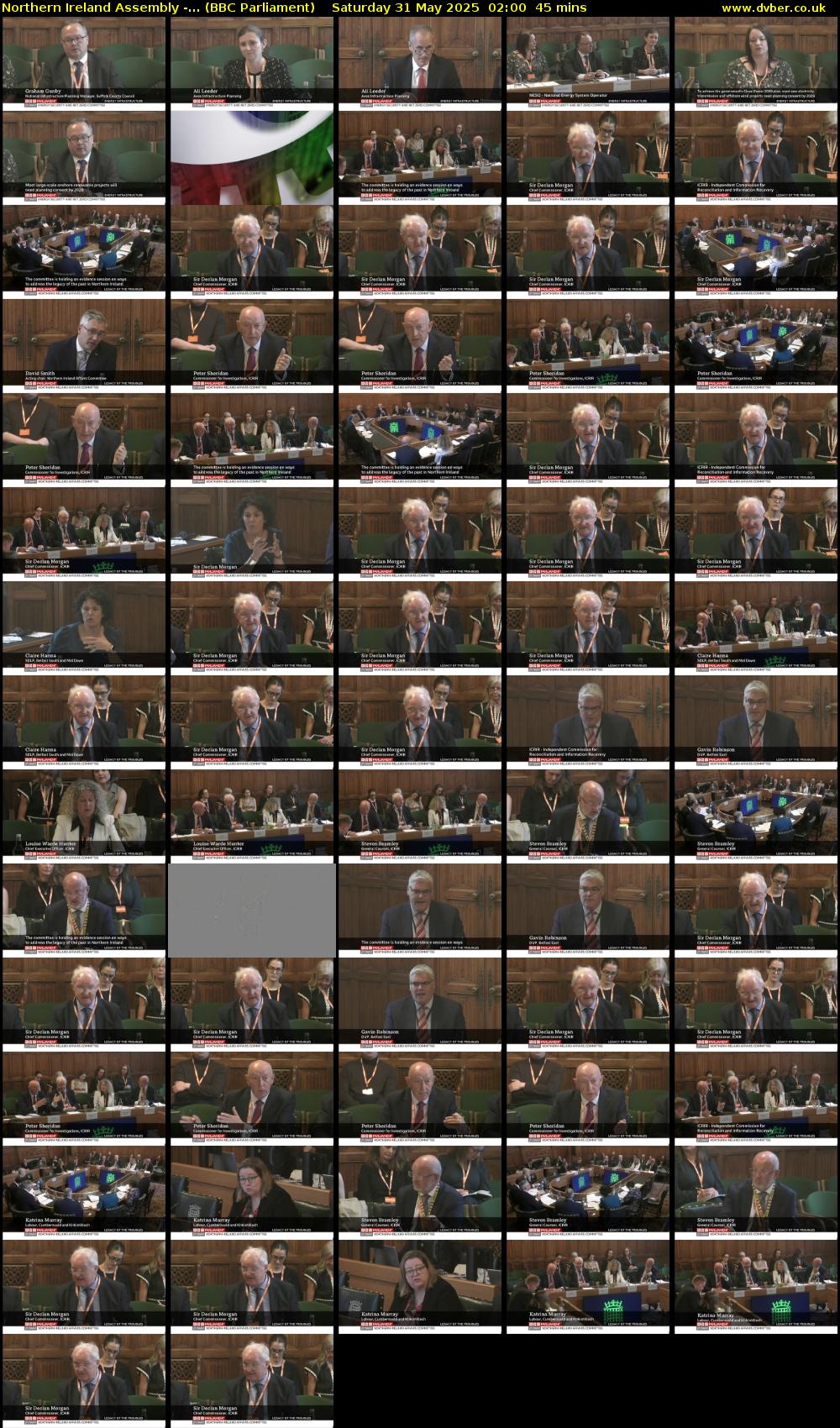 Northern Ireland Assembly -... (BBC Parliament) Saturday 31 May 2025 02:00 - 02:45