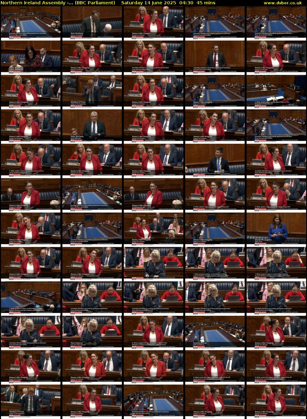 Northern Ireland Assembly -... (BBC Parliament) Saturday 14 June 2025 04:30 - 05:15