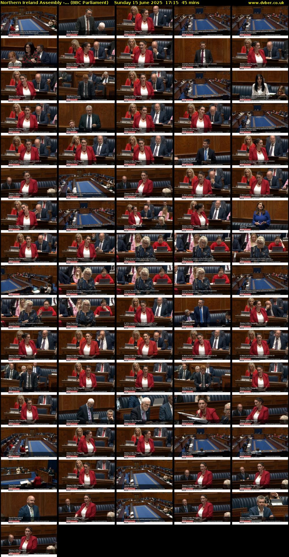Northern Ireland Assembly -... (BBC Parliament) Sunday 15 June 2025 17:15 - 18:00