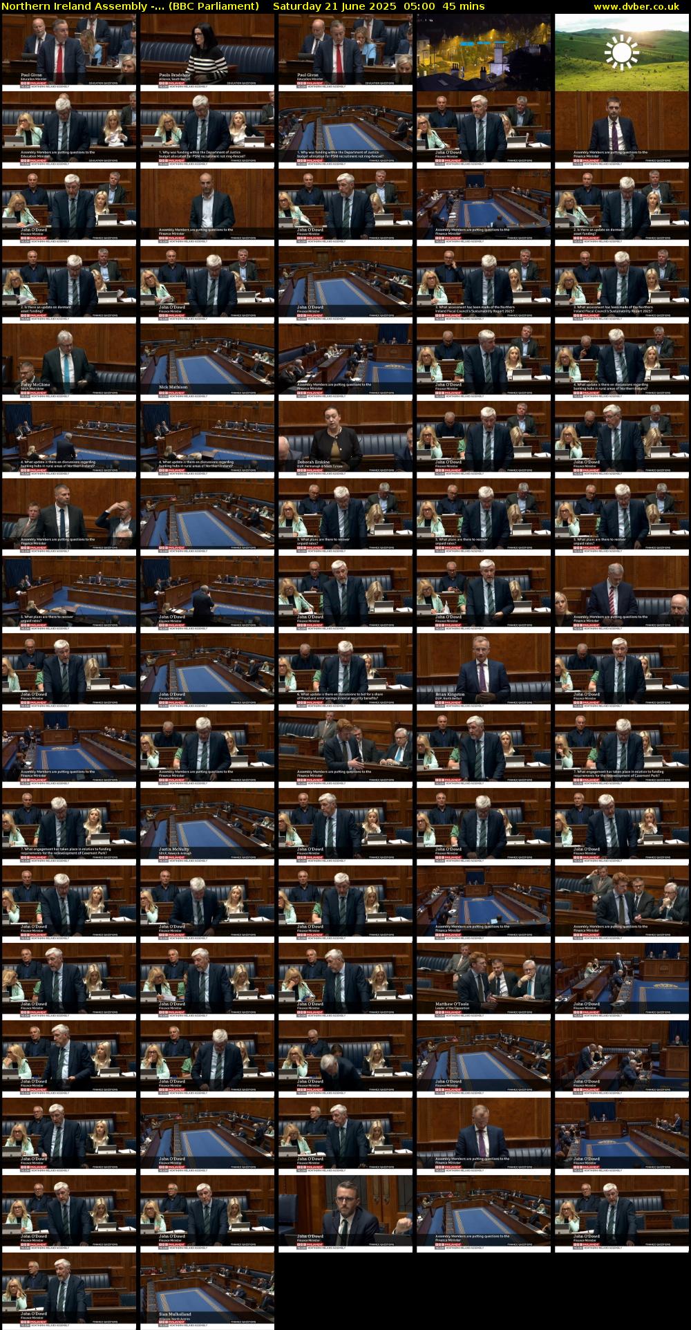 Northern Ireland Assembly -... (BBC Parliament) Saturday 21 June 2025 05:00 - 05:45