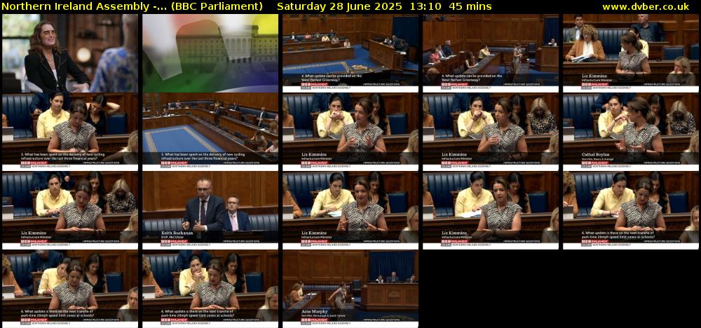 Northern Ireland Assembly -... (BBC Parliament) Saturday 28 June 2025 13:10 - 13:55