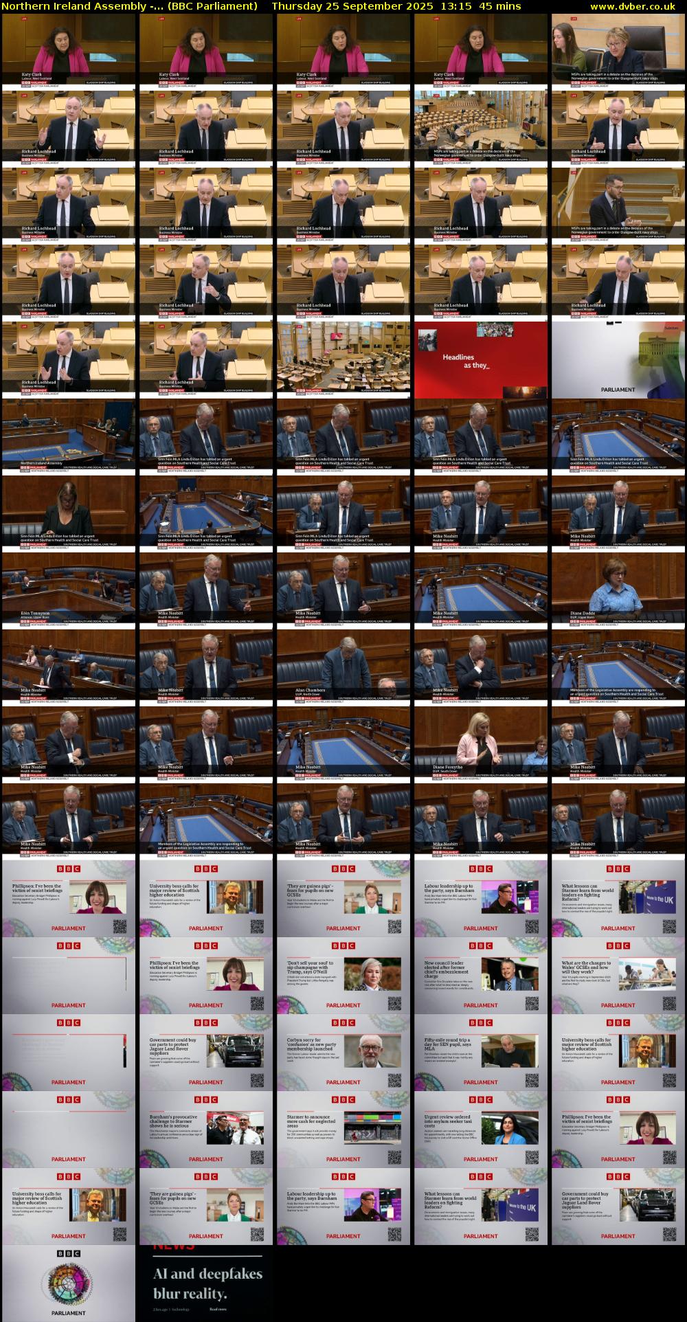 Northern Ireland Assembly -... (BBC Parliament) Thursday 25 September 2025 13:15 - 14:00