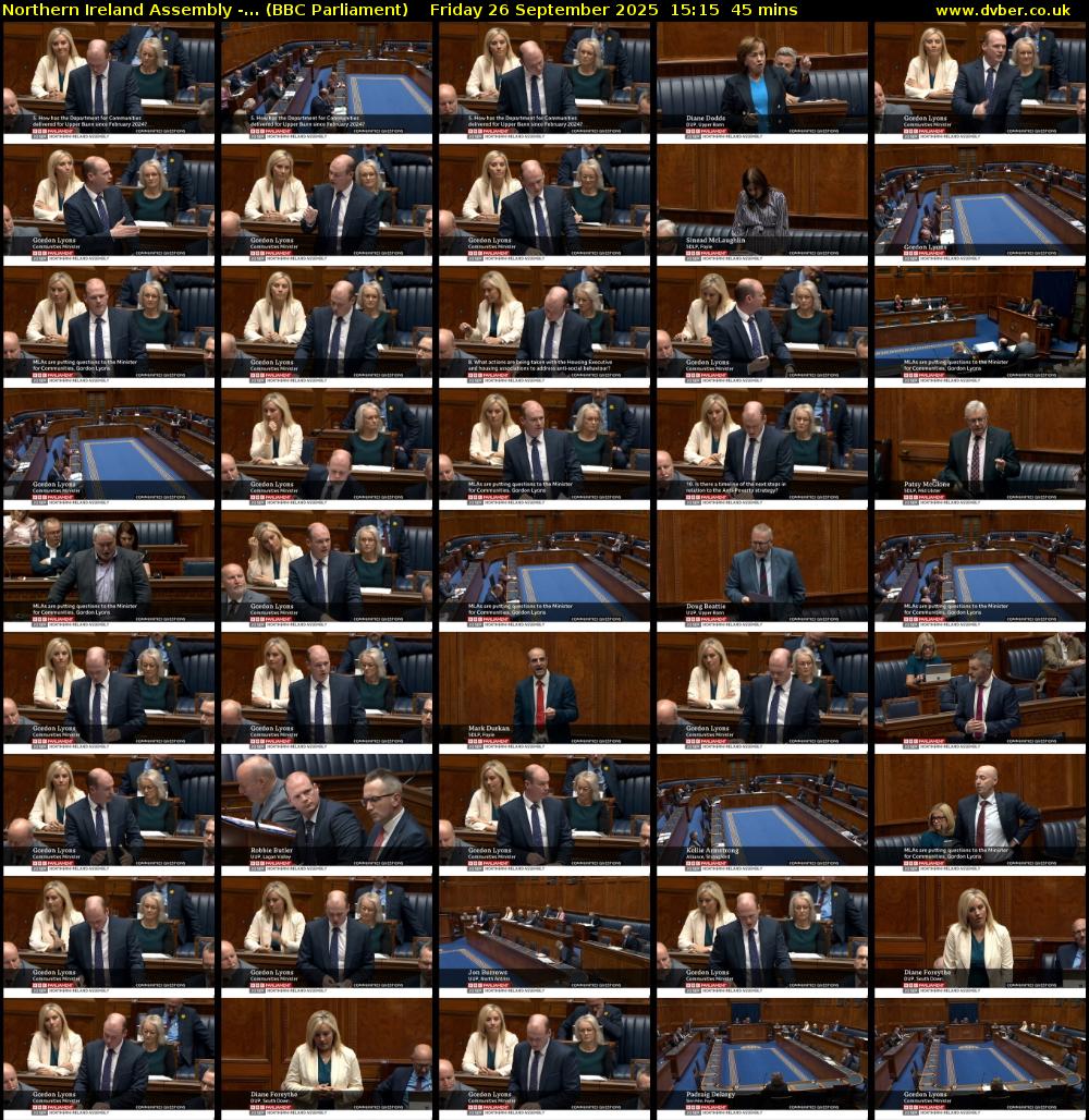 Northern Ireland Assembly -... (BBC Parliament) Friday 26 September 2025 15:15 - 16:00