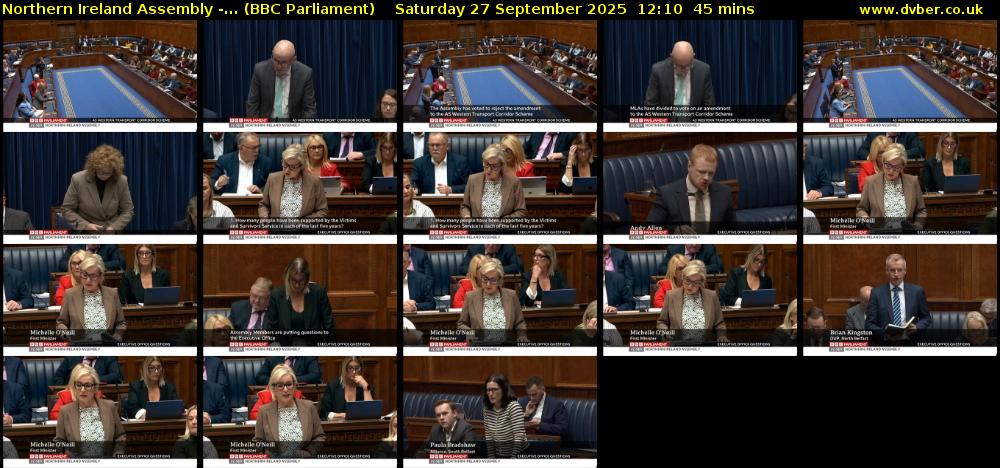 Northern Ireland Assembly -... (BBC Parliament) Saturday 27 September 2025 12:10 - 12:55