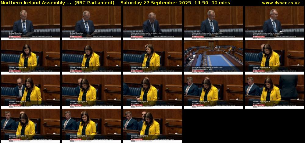 Northern Ireland Assembly -... (BBC Parliament) Saturday 27 September 2025 14:50 - 16:20