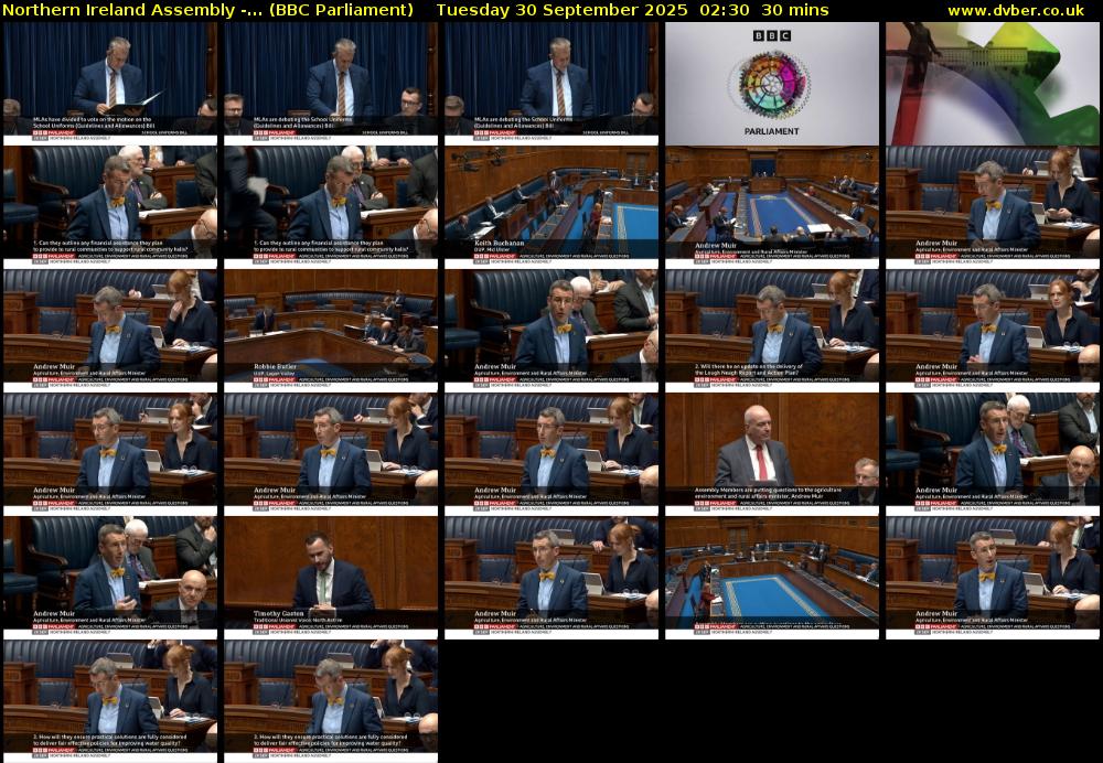 Northern Ireland Assembly -... (BBC Parliament) Tuesday 30 September 2025 02:30 - 03:00