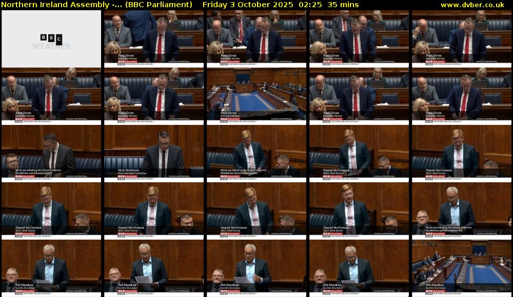 Northern Ireland Assembly -... (BBC Parliament) Friday 3 October 2025 02:25 - 03:00