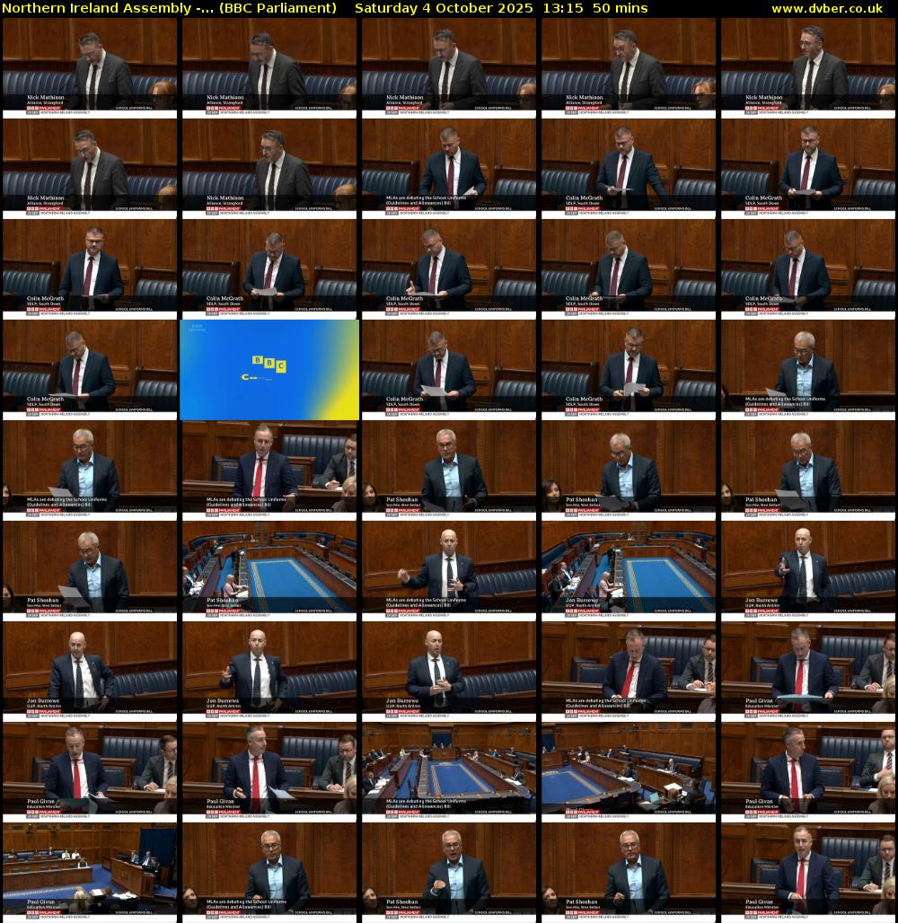 Northern Ireland Assembly -... (BBC Parliament) Saturday 4 October 2025 13:15 - 14:05