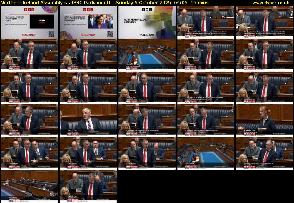 Northern Ireland Assembly -... (BBC Parliament) Sunday 5 October 2025 04:05 - 04:20