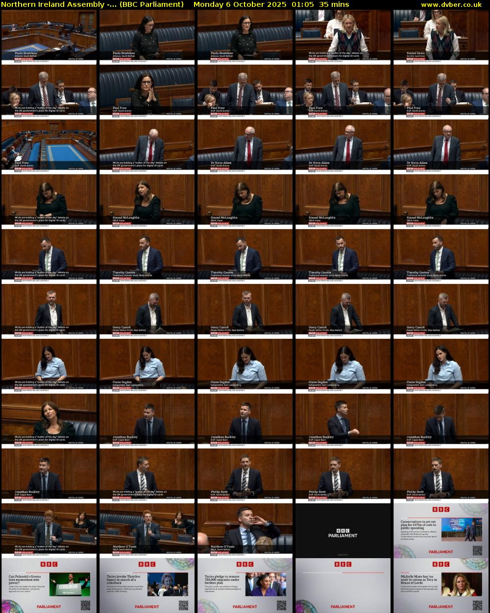 Northern Ireland Assembly -... (BBC Parliament) Monday 6 October 2025 01:05 - 01:40