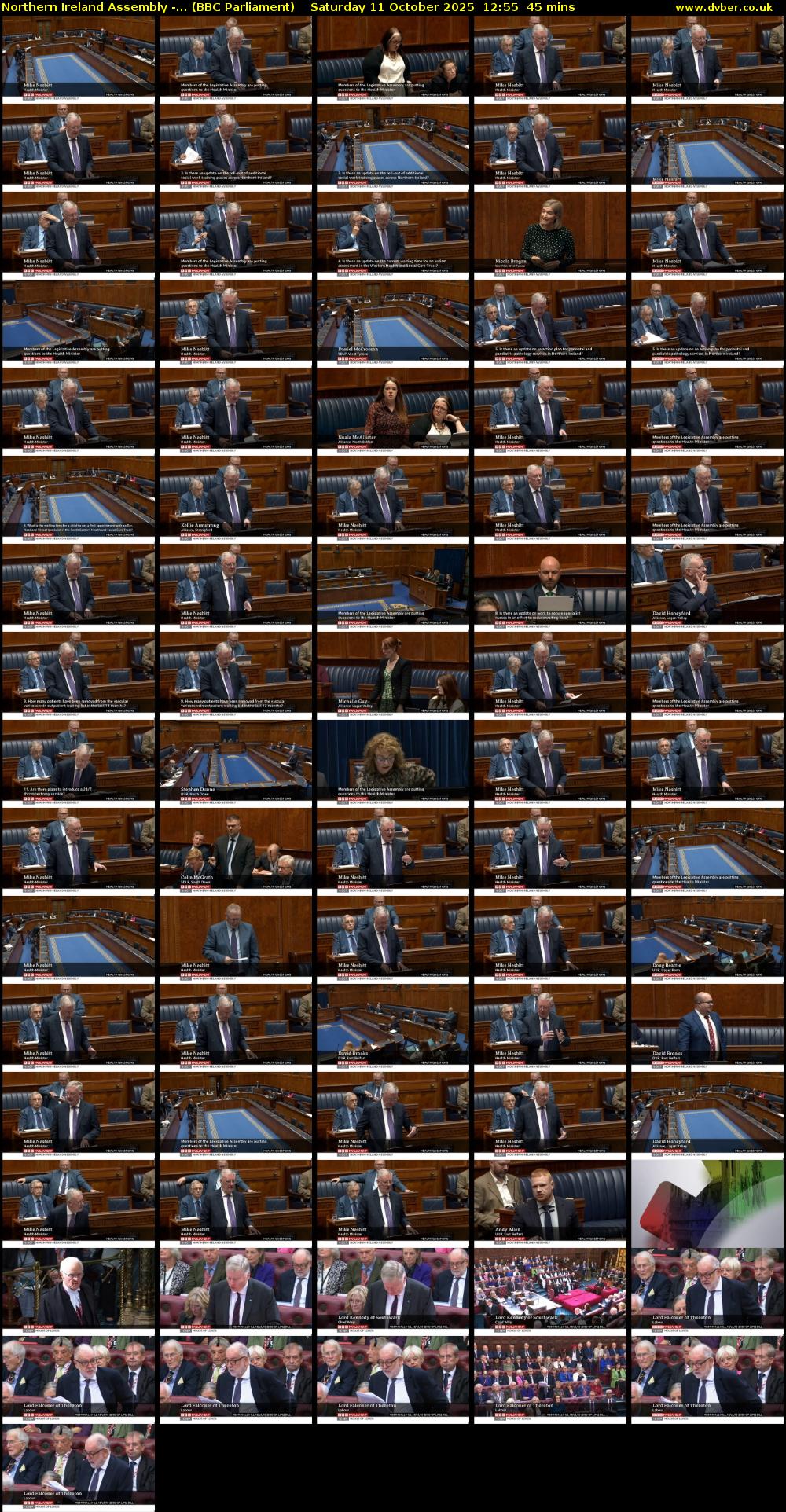 Northern Ireland Assembly -... (BBC Parliament) Saturday 11 October 2025 12:55 - 13:40