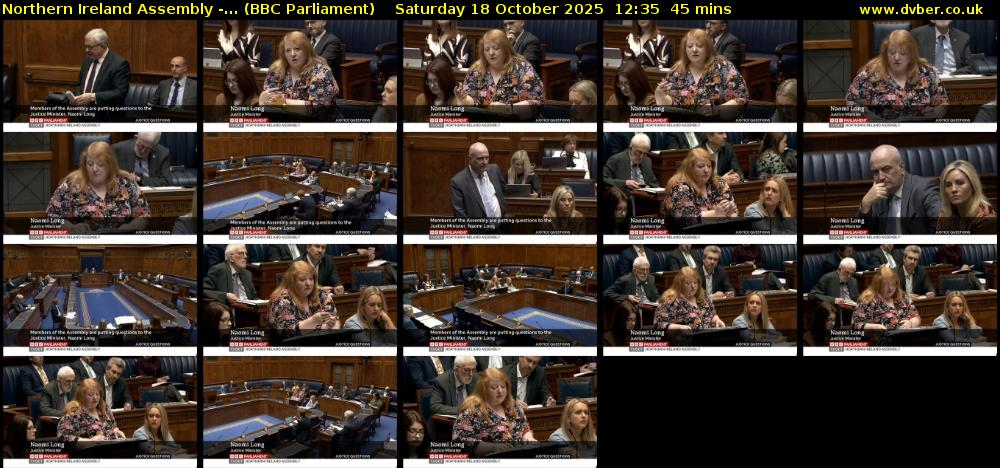 Northern Ireland Assembly -... (BBC Parliament) Saturday 18 October 2025 12:35 - 13:20