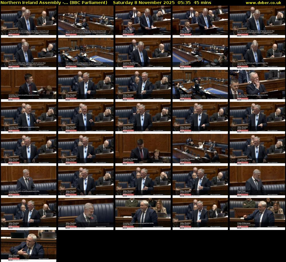 Northern Ireland Assembly -... (BBC Parliament) Saturday 8 November 2025 05:35 - 06:20