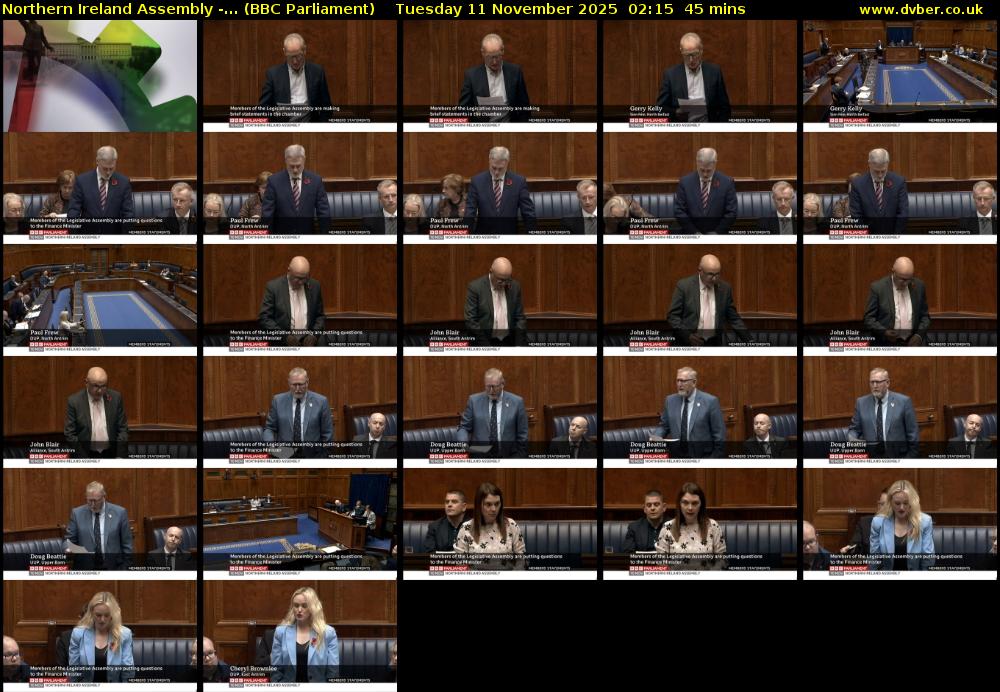 Northern Ireland Assembly -... (BBC Parliament) Tuesday 11 November 2025 02:15 - 03:00