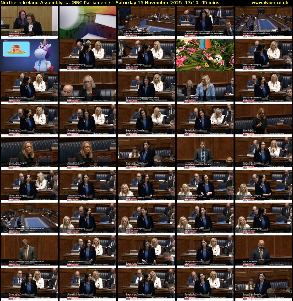 Northern Ireland Assembly -... (BBC Parliament) Saturday 15 November 2025 13:10 - 13:55