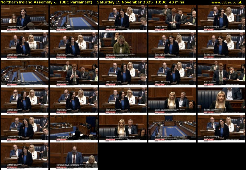 Northern Ireland Assembly -... (BBC Parliament) Saturday 15 November 2025 13:30 - 14:10