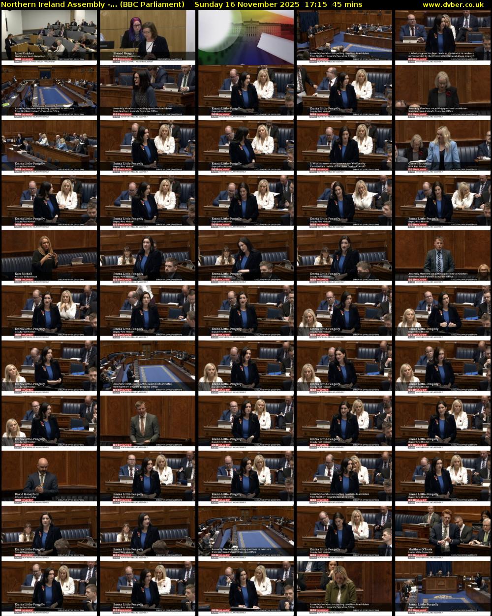 Northern Ireland Assembly -... (BBC Parliament) Sunday 16 November 2025 17:15 - 18:00