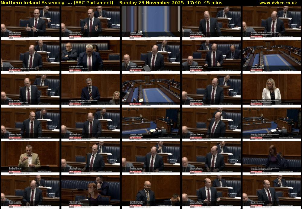 Northern Ireland Assembly -... (BBC Parliament) Sunday 23 November 2025 17:40 - 18:25