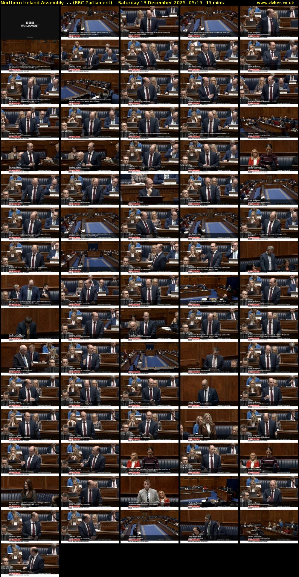 Northern Ireland Assembly -... (BBC Parliament) Saturday 13 December 2025 05:15 - 06:00