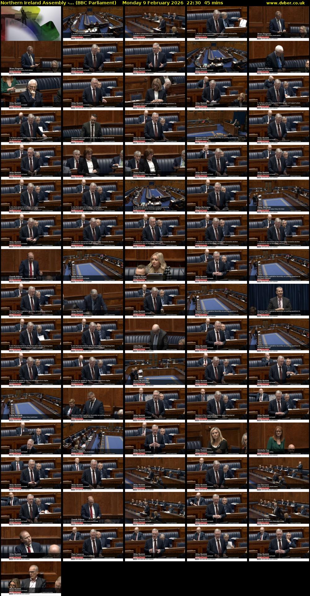 Northern Ireland Assembly -... (BBC Parliament) Monday 9 February 2026 22:30 - 23:15