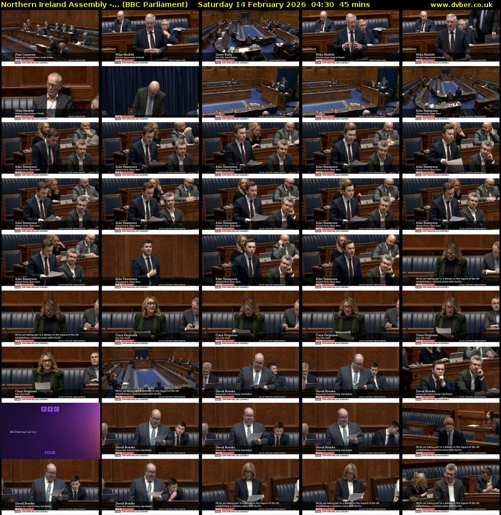 Northern Ireland Assembly -... (BBC Parliament) Saturday 14 February 2026 04:30 - 05:15