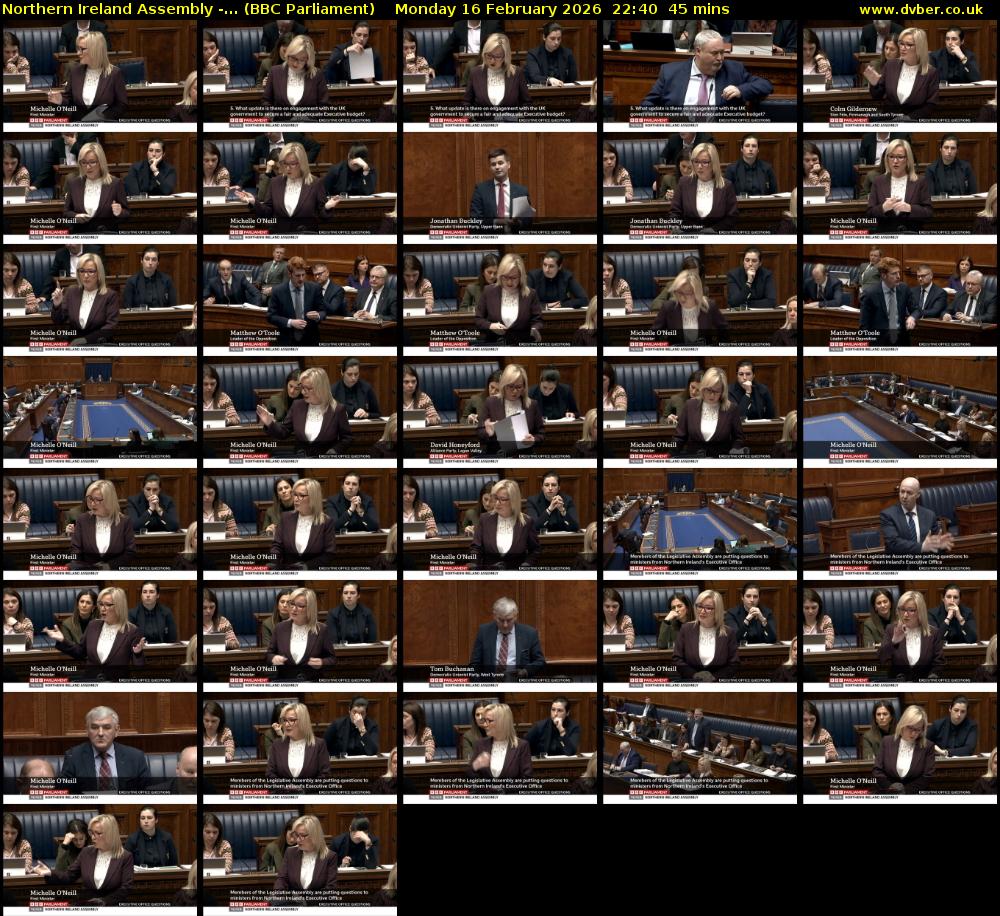 Northern Ireland Assembly -... (BBC Parliament) Monday 16 February 2026 22:40 - 23:25