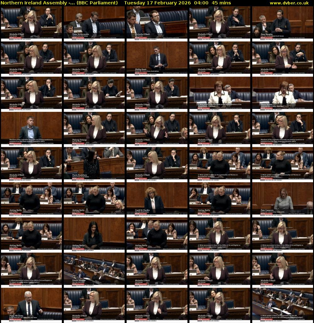 Northern Ireland Assembly -... (BBC Parliament) Tuesday 17 February 2026 04:00 - 04:45