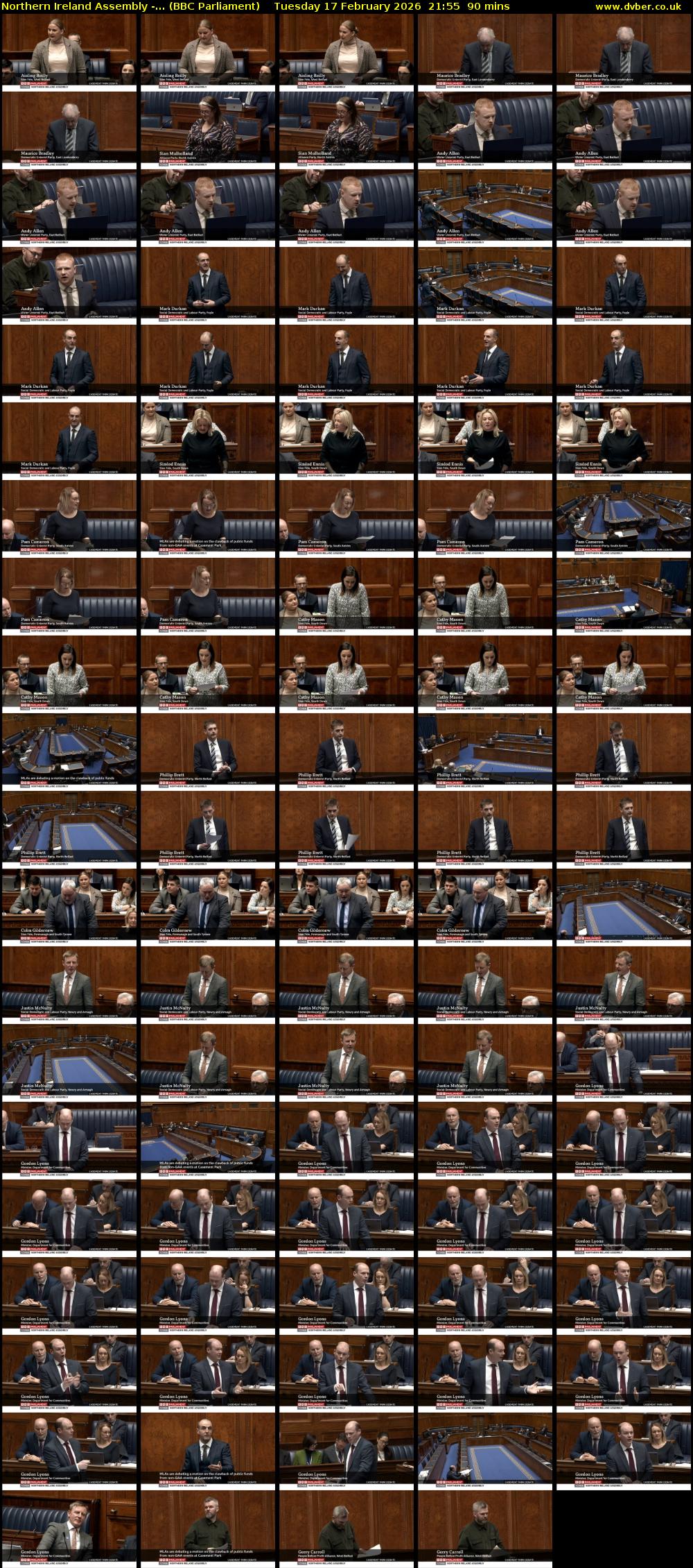 Northern Ireland Assembly -... (BBC Parliament) Tuesday 17 February 2026 21:55 - 23:25