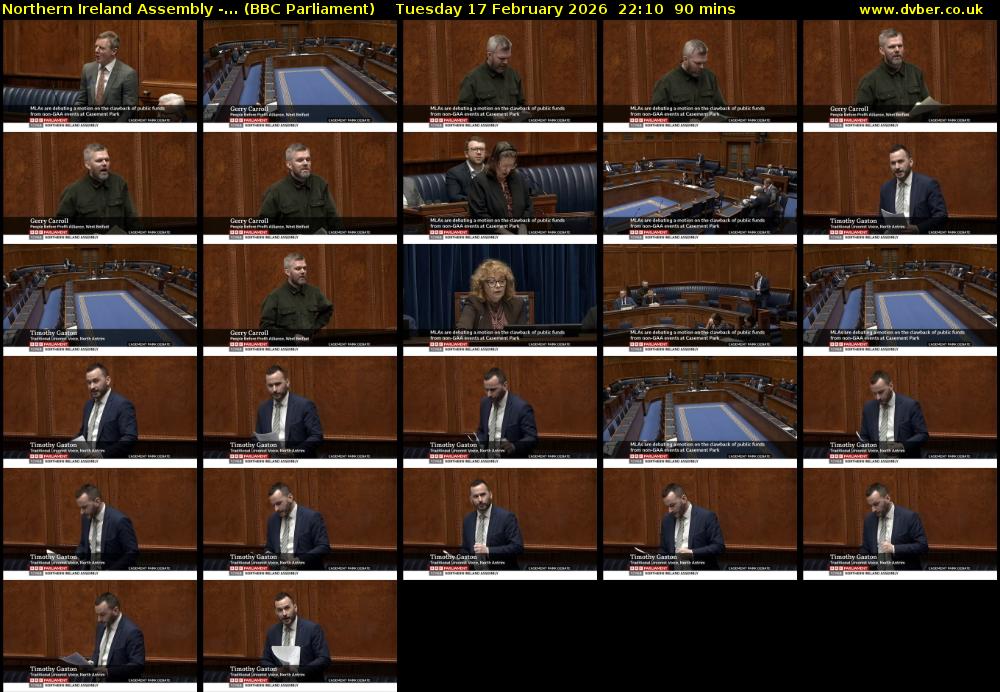 Northern Ireland Assembly -... (BBC Parliament) Tuesday 17 February 2026 22:10 - 23:40