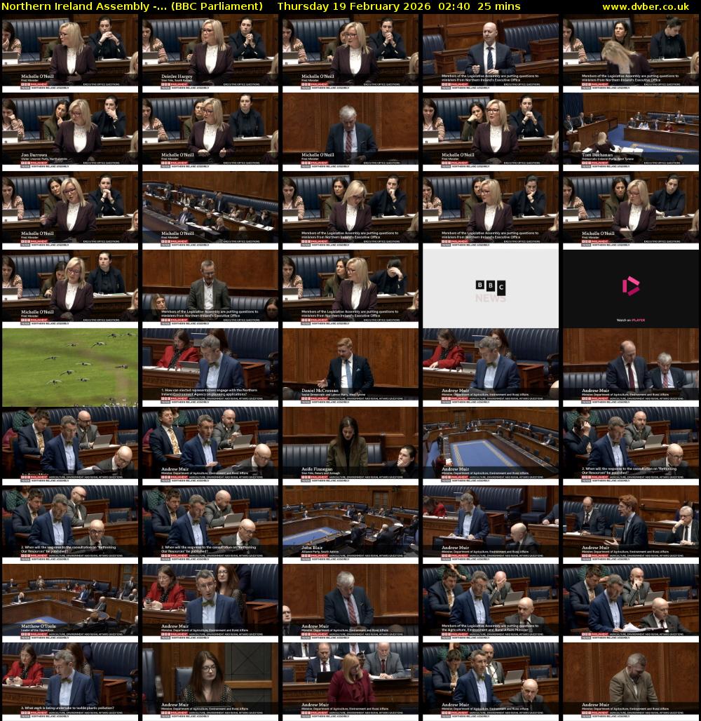 Northern Ireland Assembly -... (BBC Parliament) Thursday 19 February 2026 02:40 - 03:05