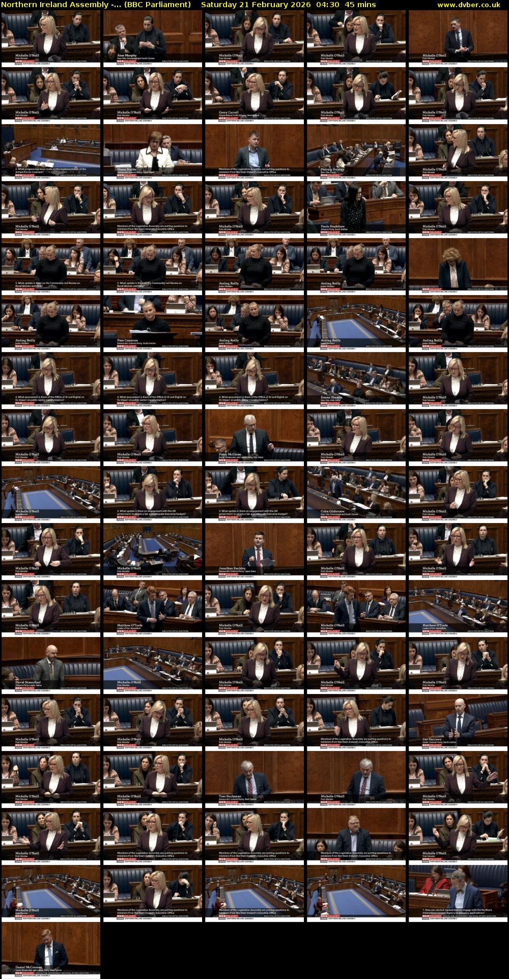 Northern Ireland Assembly -... (BBC Parliament) Saturday 21 February 2026 04:30 - 05:15
