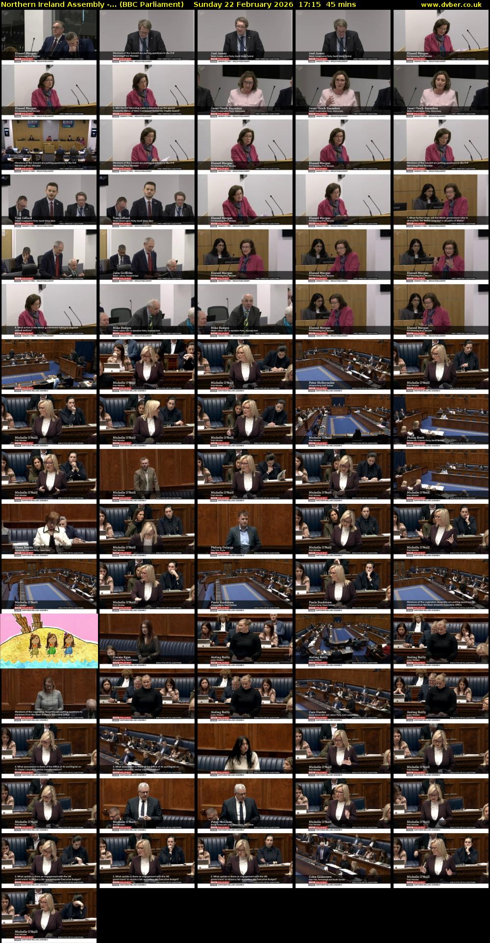 Northern Ireland Assembly -... (BBC Parliament) Sunday 22 February 2026 17:15 - 18:00