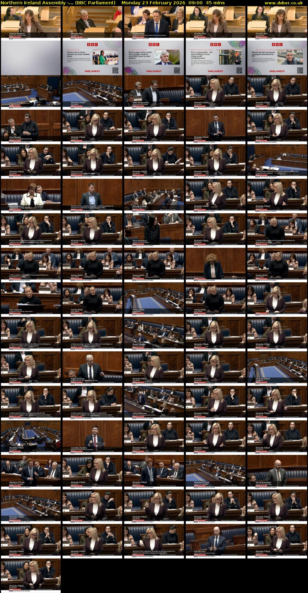 Northern Ireland Assembly -... (BBC Parliament) Monday 23 February 2026 09:00 - 09:45