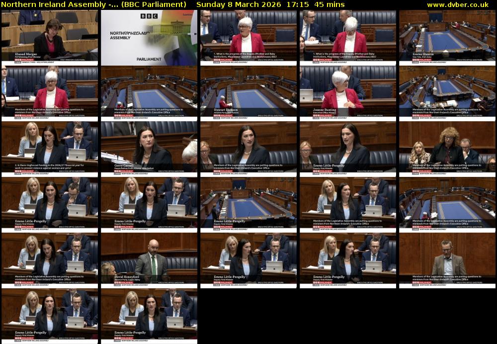 Northern Ireland Assembly -... (BBC Parliament) Sunday 8 March 2026 17:15 - 18:00