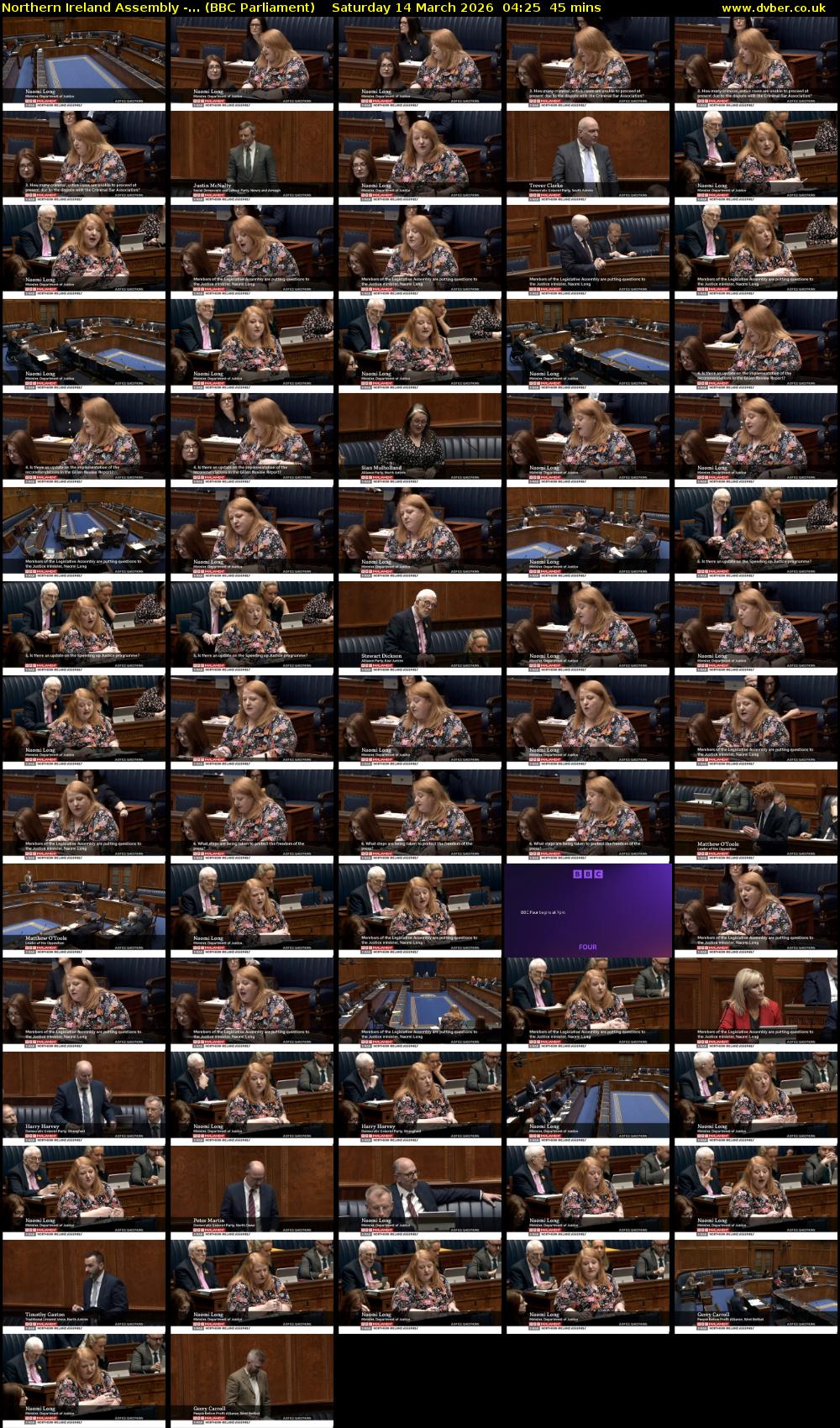 Northern Ireland Assembly -... (BBC Parliament) Saturday 14 March 2026 04:25 - 05:10