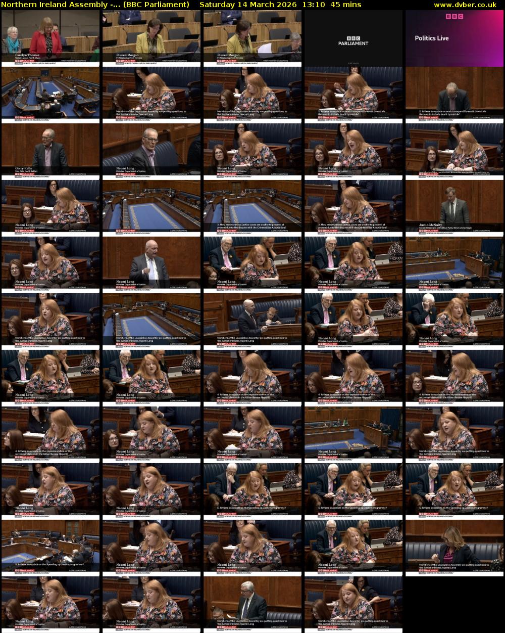 Northern Ireland Assembly -... (BBC Parliament) Saturday 14 March 2026 13:10 - 13:55