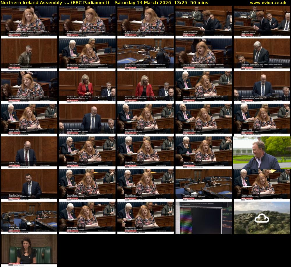 Northern Ireland Assembly -... (BBC Parliament) Saturday 14 March 2026 13:25 - 14:15